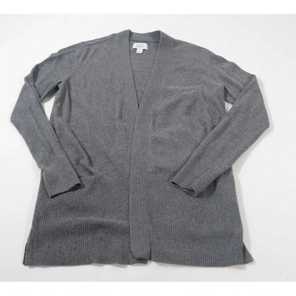 Croft & Barrow Cardigan Women S Gray Open Front‎ Ribbed Knit Long Sleeve Sweater
